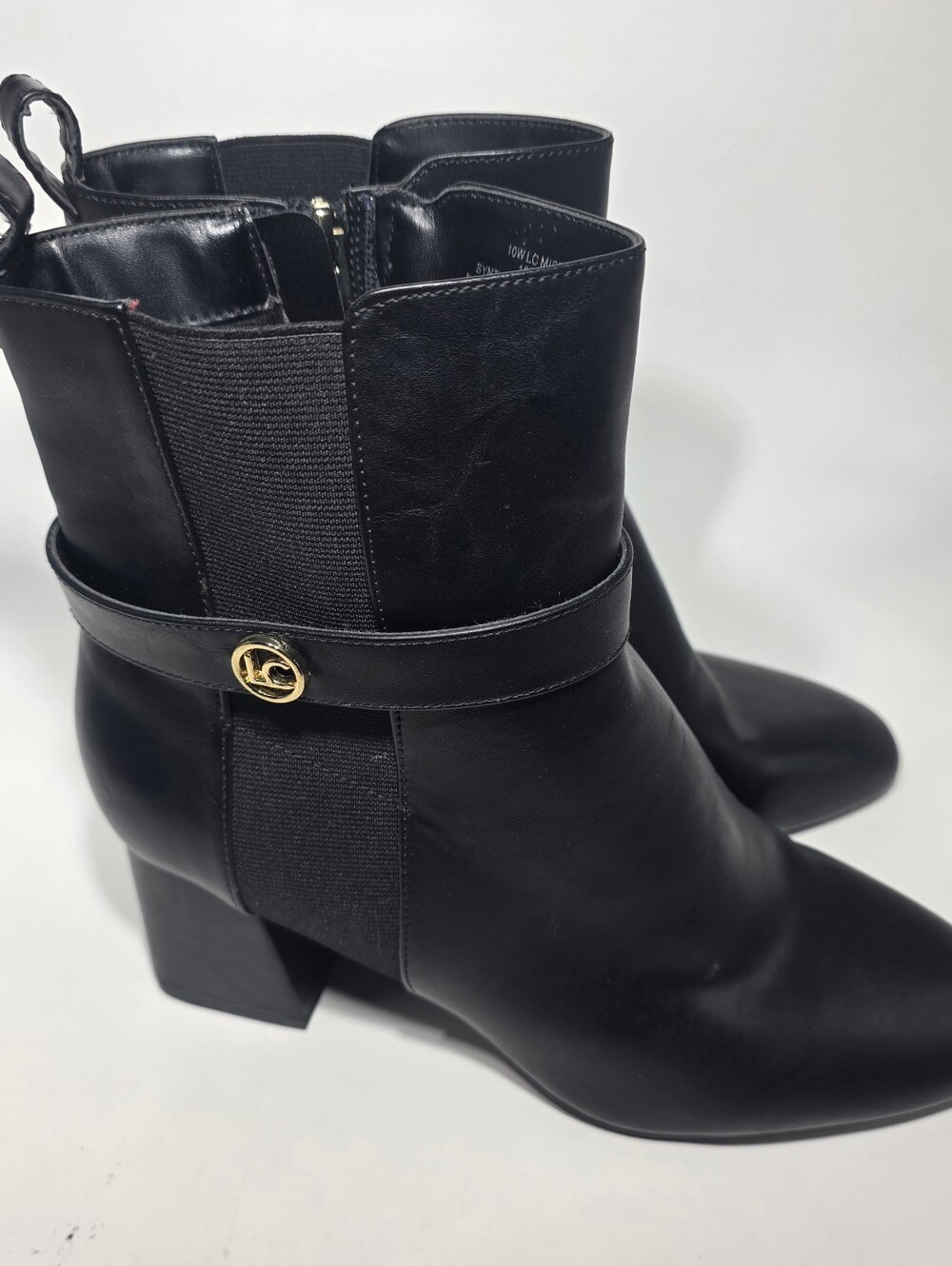 LC Lauren Conrad Black Ankle Boots Women's 10W Block Heel Gold Buckle